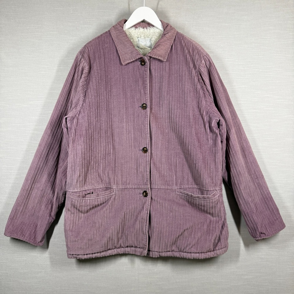 Vintage Corduroy Shacket Womens XL Purple Blair Pockets Faux Fur Warm Cozy Y2K